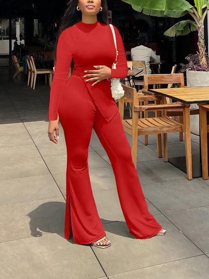 Casual Slit Top High Waist Pants Set