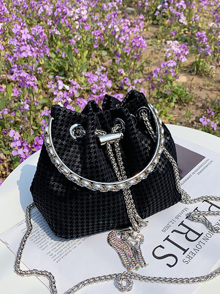 Women's Rhinestone Decor Drawstring Bucket Bag