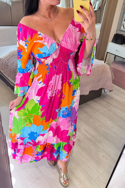 Women's Floral Print Ruffle Hem Maxi Dress