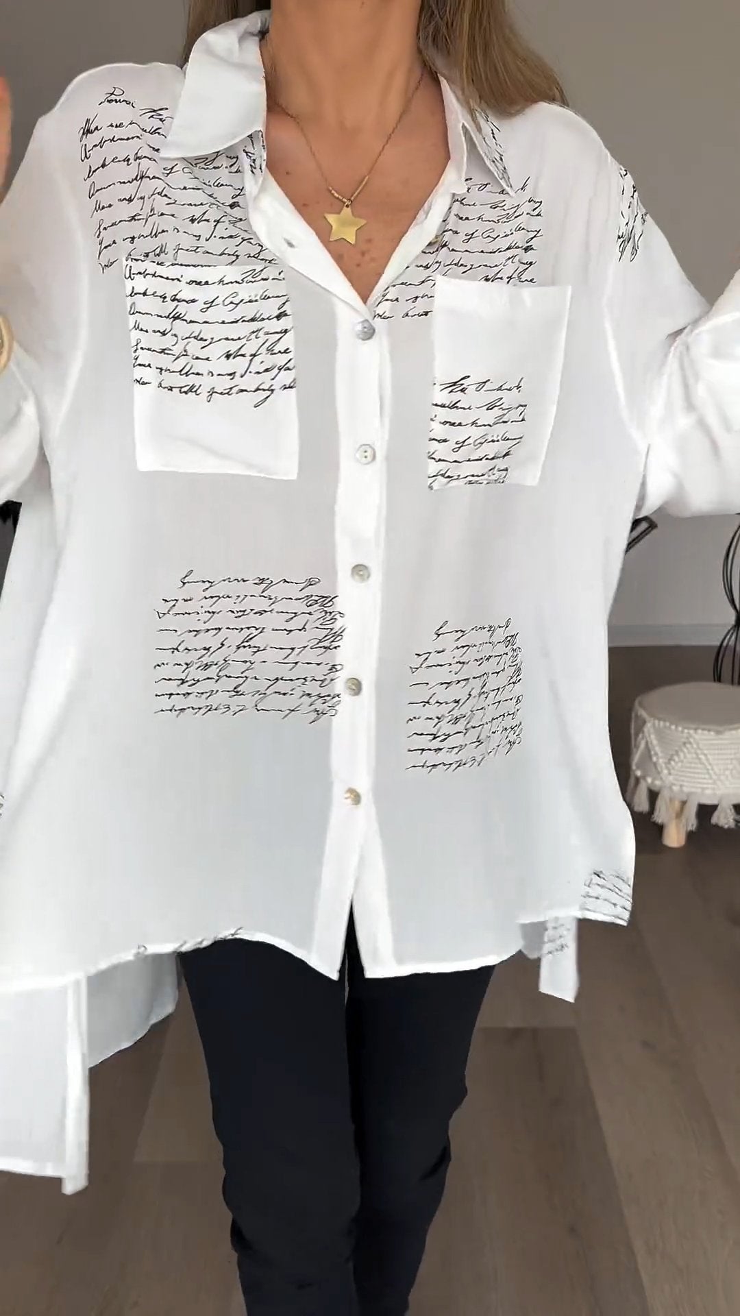 Women's Letter Print Fashion Lapel Shirt