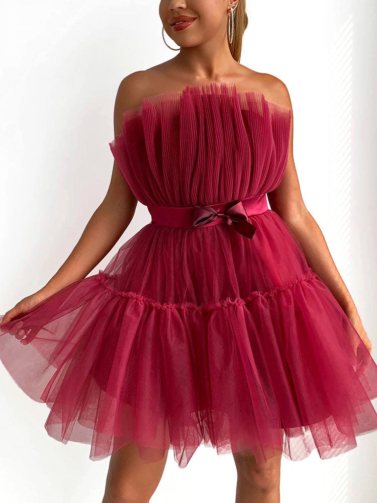 Women's Bow Decor Layered Tulle Cocktail Dress