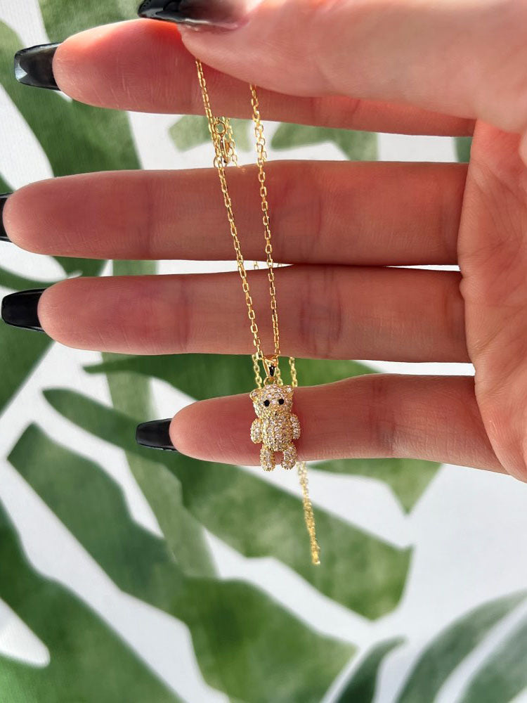 Women's Crystal Bear Necklace