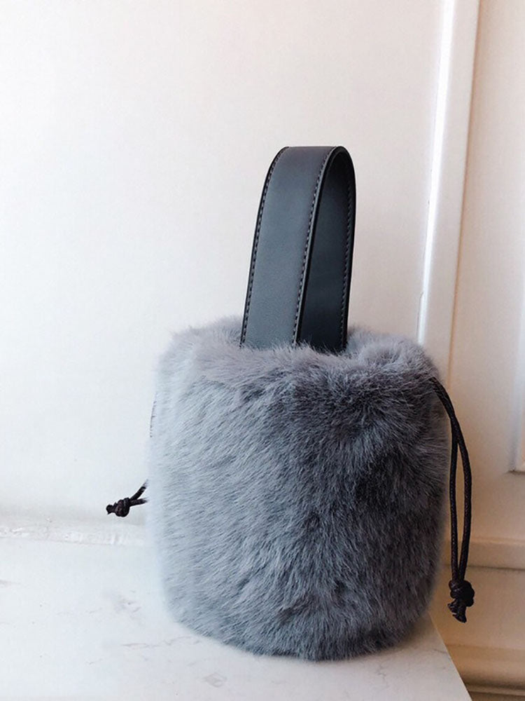 Women's Fluffy Drawstring Bucket Bag