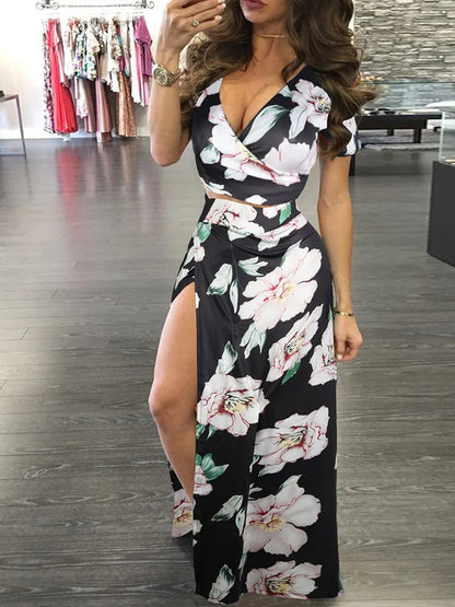 Floral Printed Slit Skirt Set