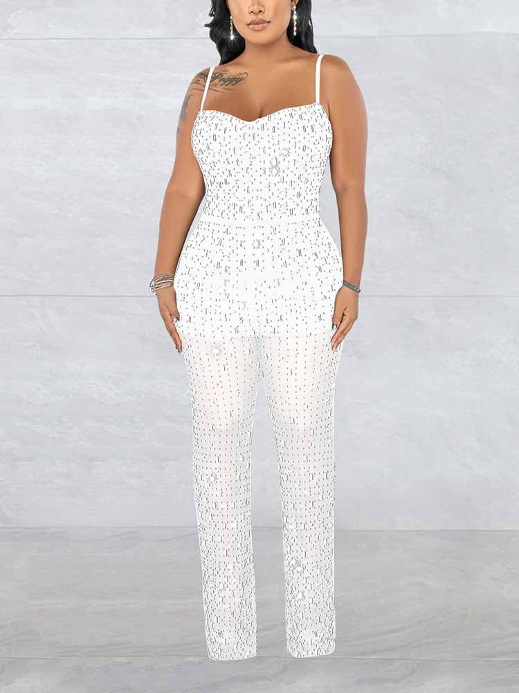 Women's Rhinestone Mesh Jumpsuit