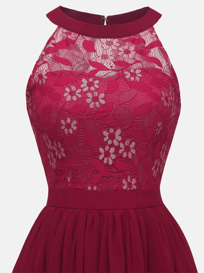 Women's Lace Chiffon Sleeveless Midi Dress