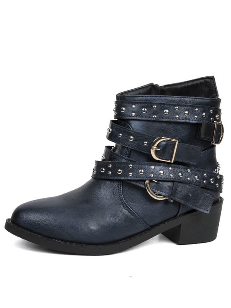 Belt Buckle Thick Heel PU Booties