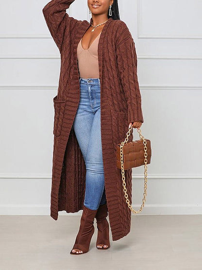 Knitted Solid Pocket Sweater Cardigan