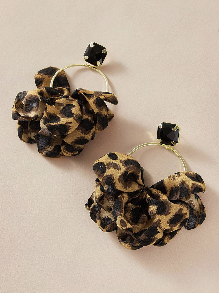 Women's Leopard Rhinestone Decor Drop Earrings