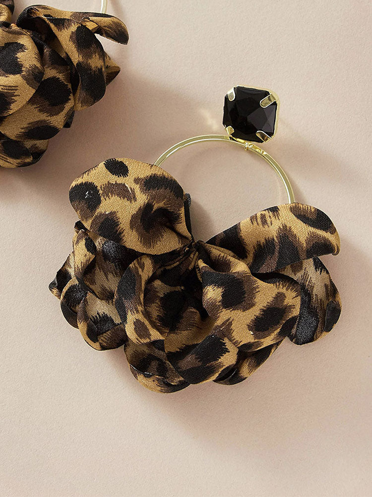 Women's Leopard Rhinestone Decor Drop Earrings