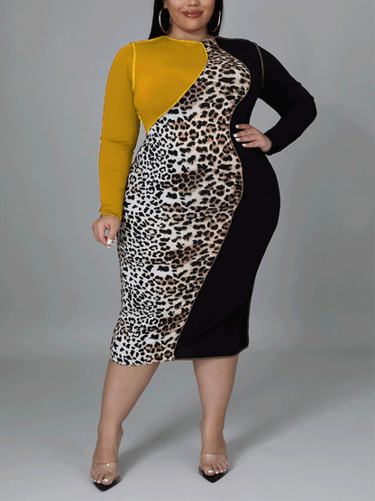 Leopard Patchwork Midi Dress