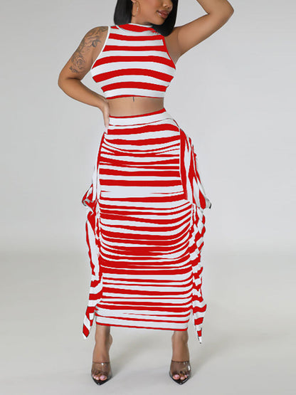 Striped Crop Top Maxi Skirt Set