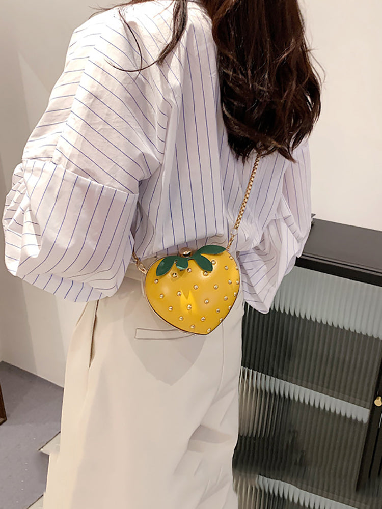 Women's Strawberry Shape Rivet Crossbody Bag