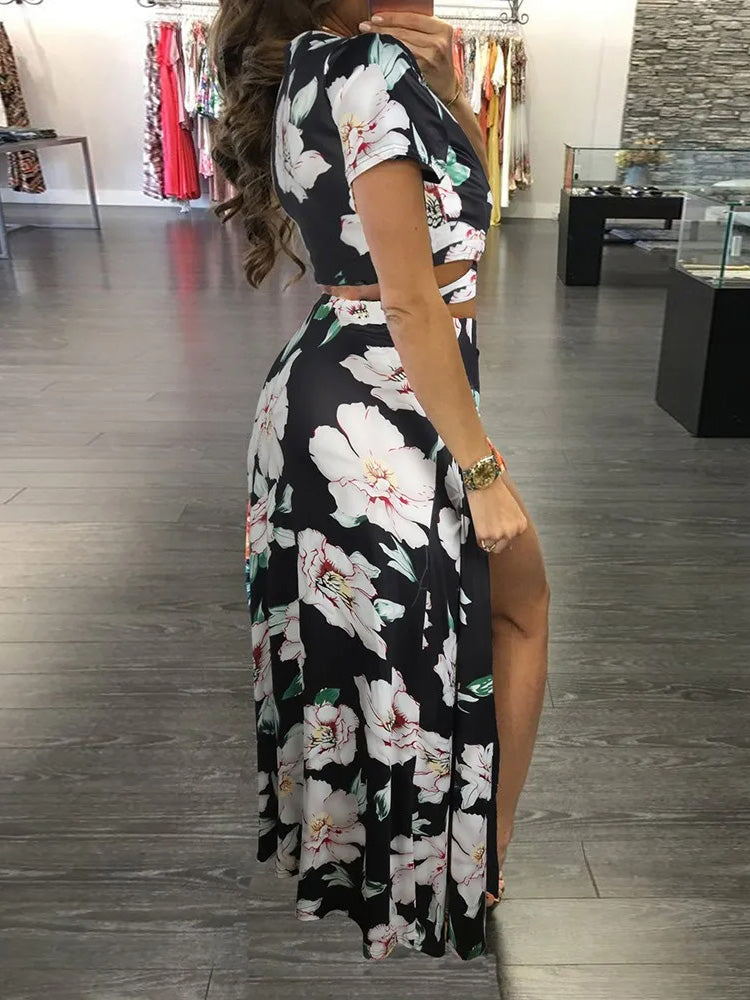 Floral Printed Slit Skirt Set