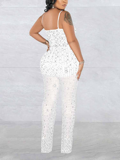 Women's Rhinestone Mesh Jumpsuit