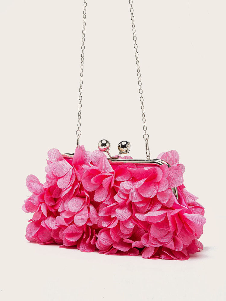 Women's Floral Decor Kiss Lock Clutch