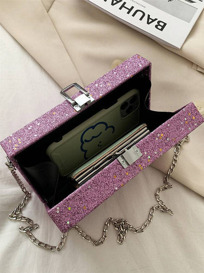 Women's Glitter Decor Chain Box Bag
