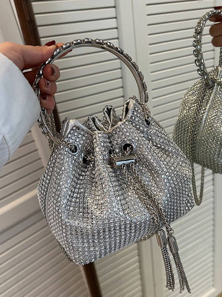 Women's Rhinestone Decor Drawstring Bucket Bag