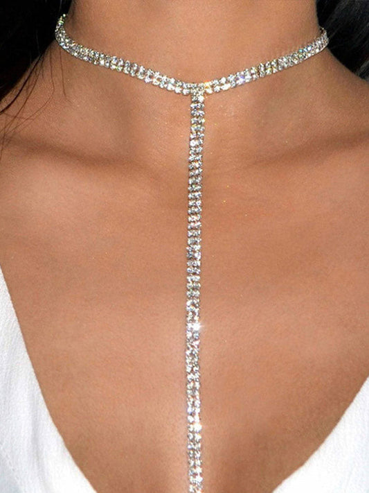 Women's Rhinestone Decor Y Lariat Necklace