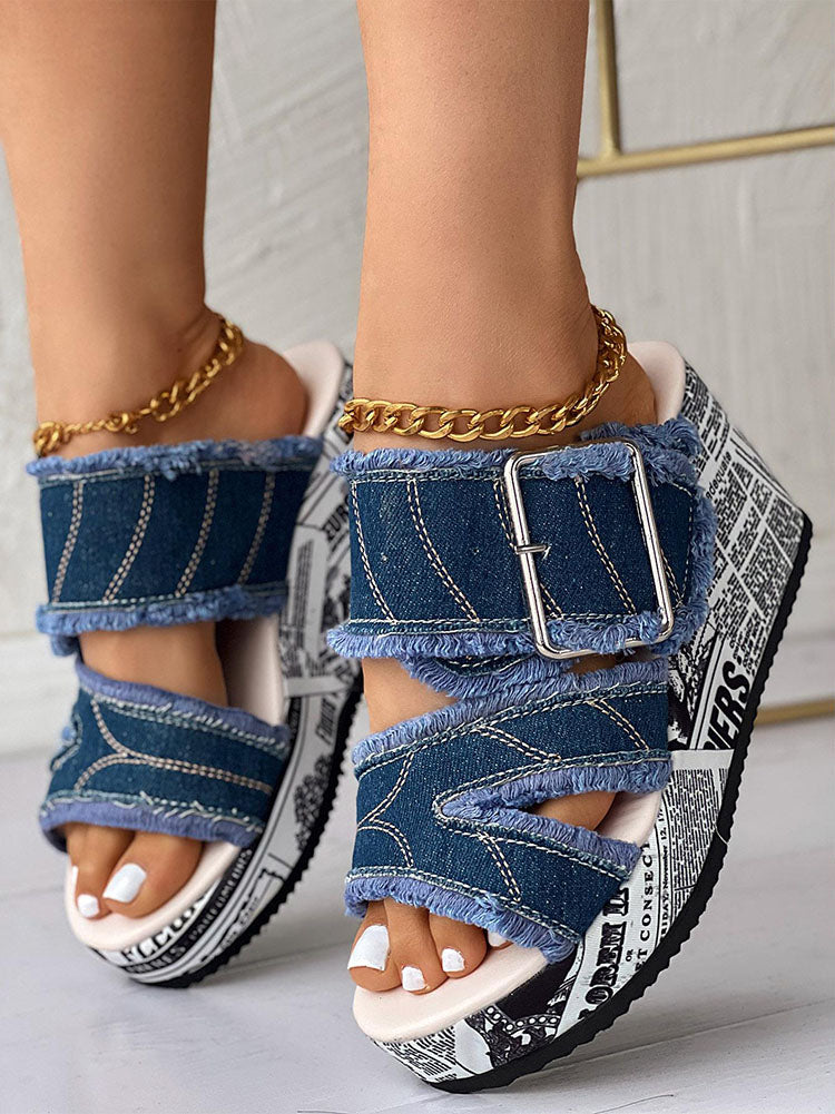 Denim Wedge Sandals