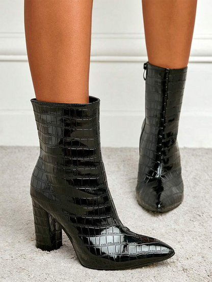 Embossed Chunky Heel Boots