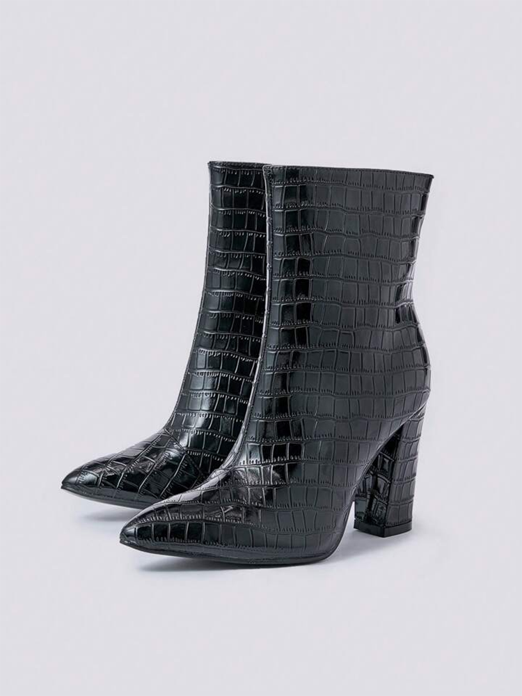 Embossed Chunky Heel Boots