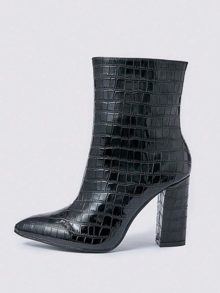 Embossed Chunky Heel Boots