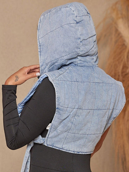 Denim Hooded Puffer Vest