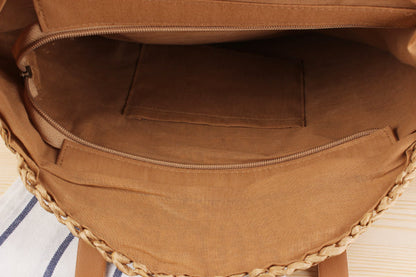 Women's Vintage Round Straw Beach Bag