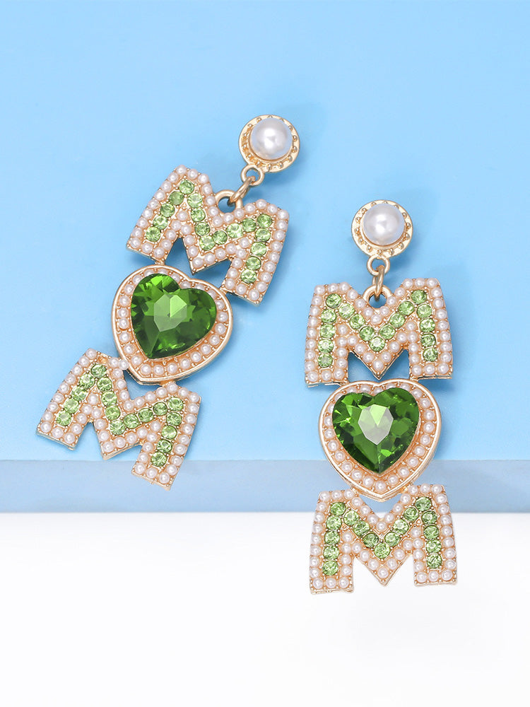 Women's MOM Pearls Rhinestone Earrings