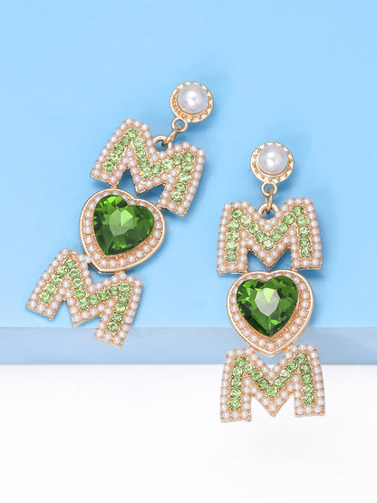 Women's MOM Pearls Rhinestone Earrings