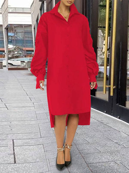 Turndown Collar Long Sleeve Shirt Dress