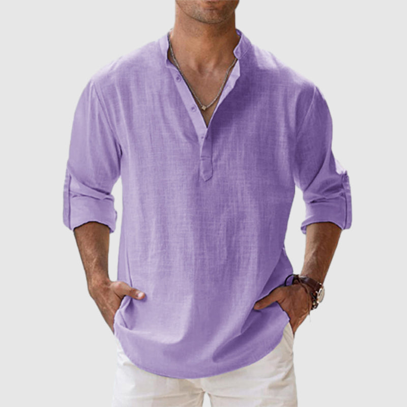 Men's Cotton Linen Casual Long Sleeve Shirt