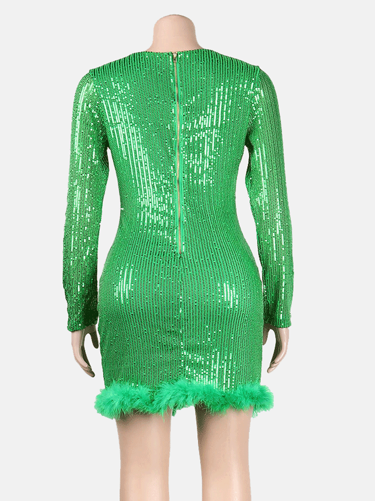 Women's Sequin Feather Patchwork Mini Dress