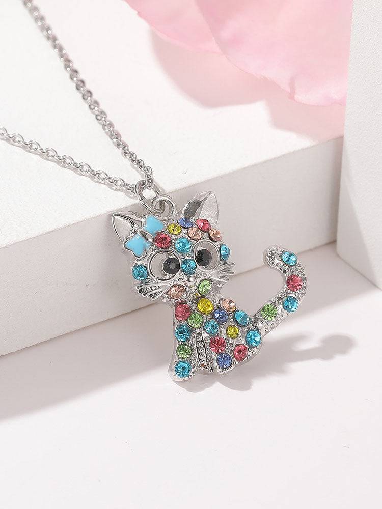 Women's Crystal Rainbow Cat Jewelry Set