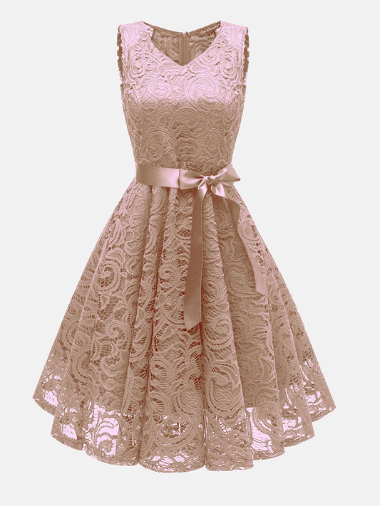 Women's Elegant Sleeveless Lace Party Dress