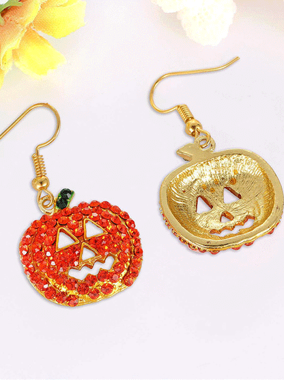 Women's Halloween Pumpkin Rhinestone Earrings