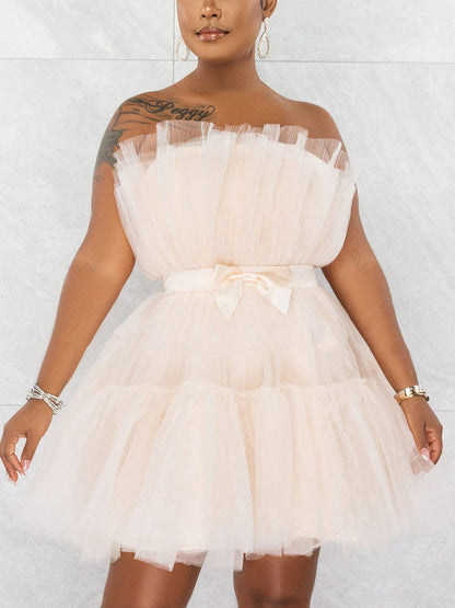 Women's Bow Decor Layered Tulle Cocktail Dress