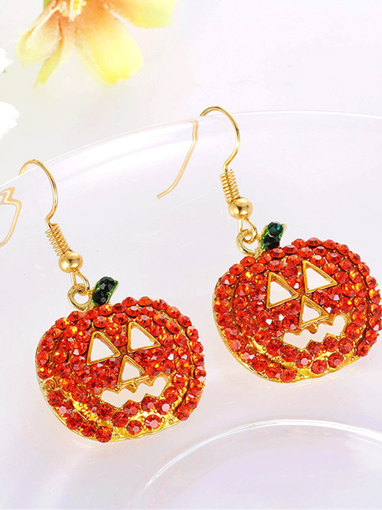 Women's Halloween Pumpkin Rhinestone Earrings