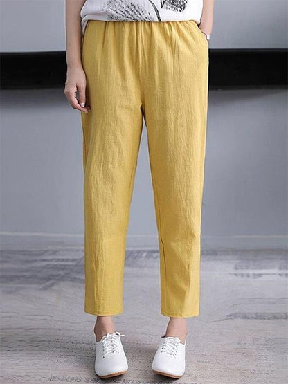 Women's Solid Color Cotton Linen Comfortable Casual Pants