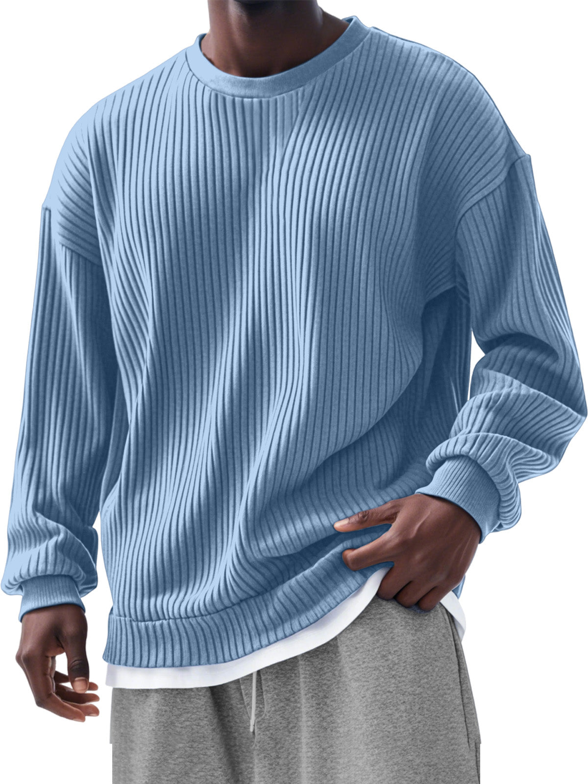 Men's Casual Solid Color Pit Long Sleeve T-Shirt