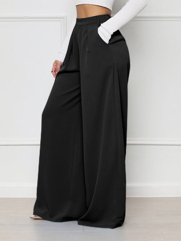 High Waist Pocket Wide Pants