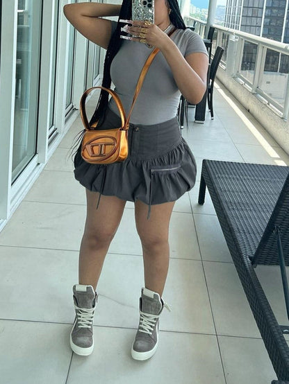Zipper Puffy Mini Skirt