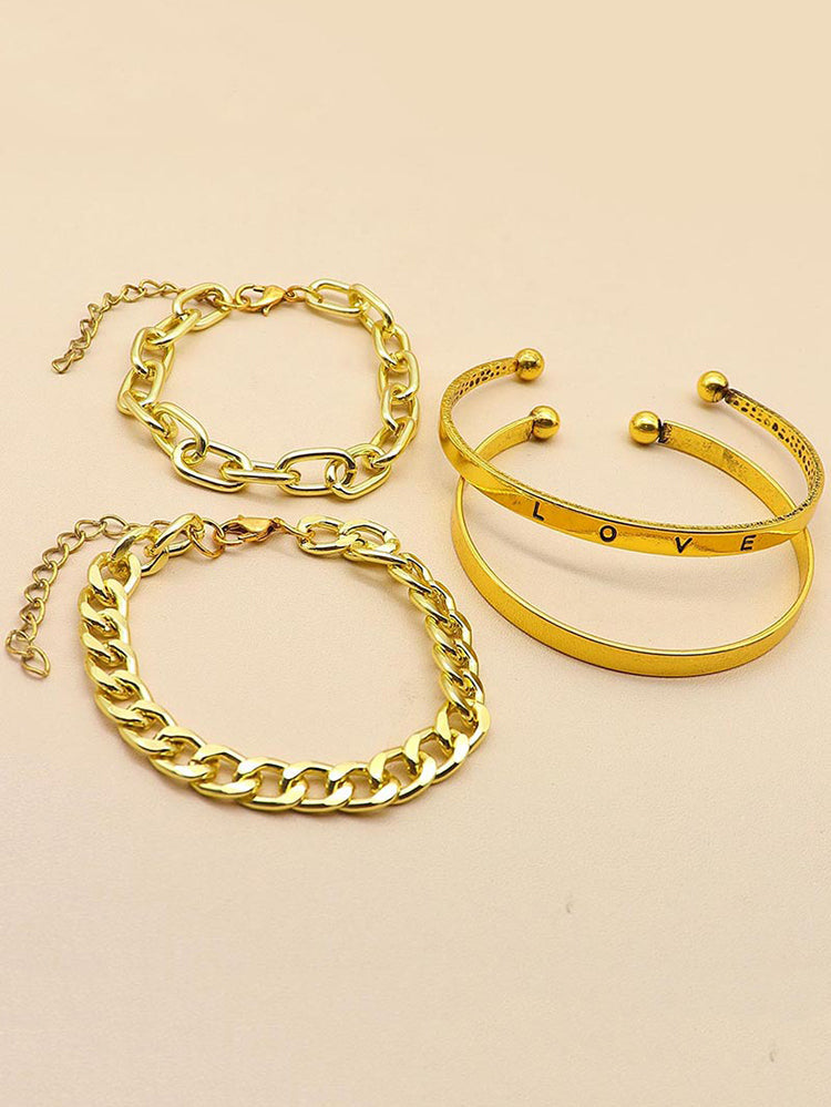 Women's Love Gold 4 Pieces Bracelet Set