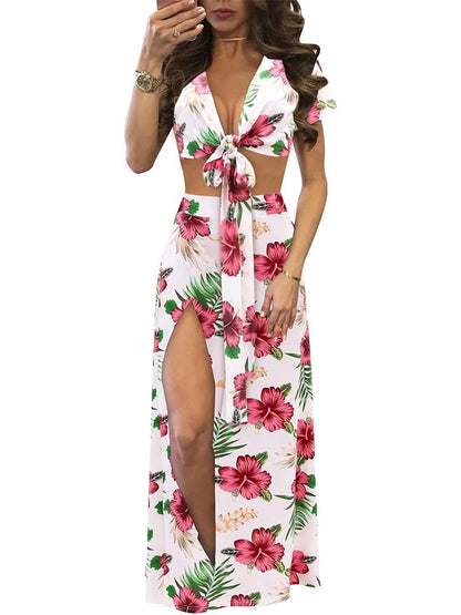 Floral Printed Slit Skirt Set