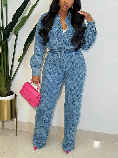 Denim Crop Jacket & Pants Set