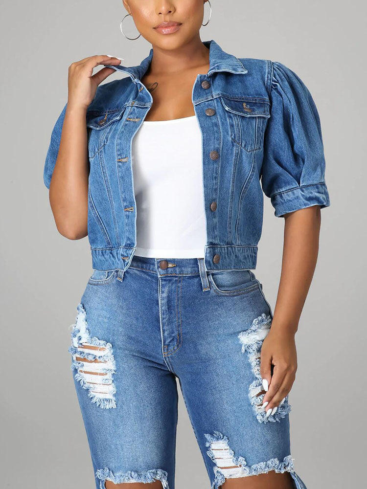 Puff Short Sleeve Denim Jacket