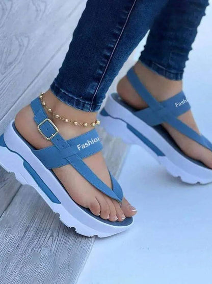 Letter Buckled Platform Sandals