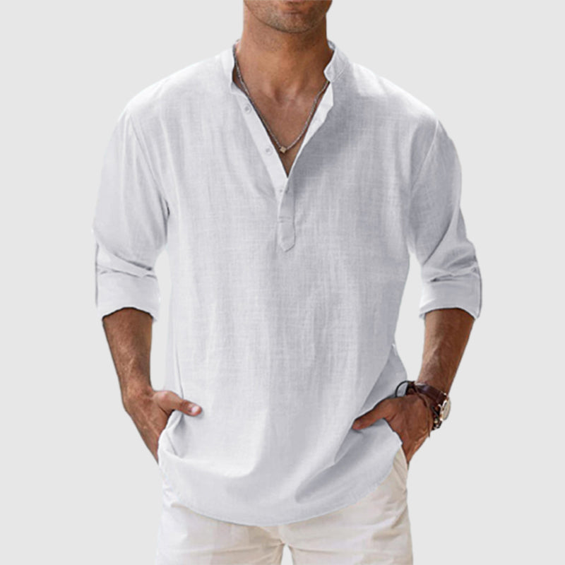 Men's Cotton Linen Casual Long Sleeve Shirt
