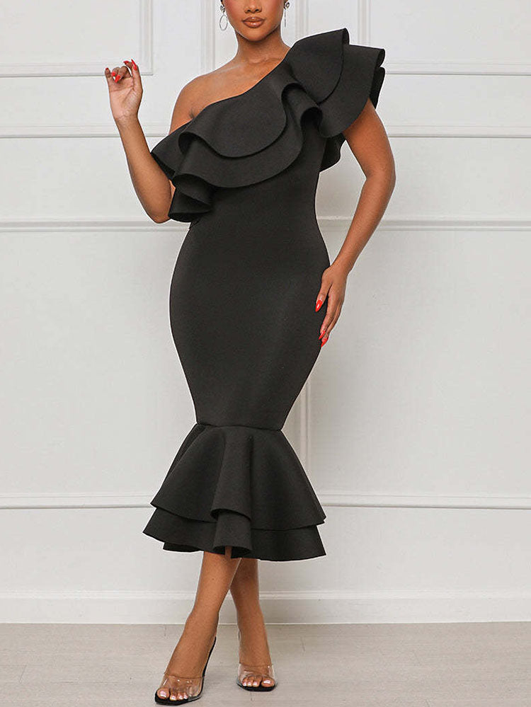 Women's Ruffle One Shoulder Dress